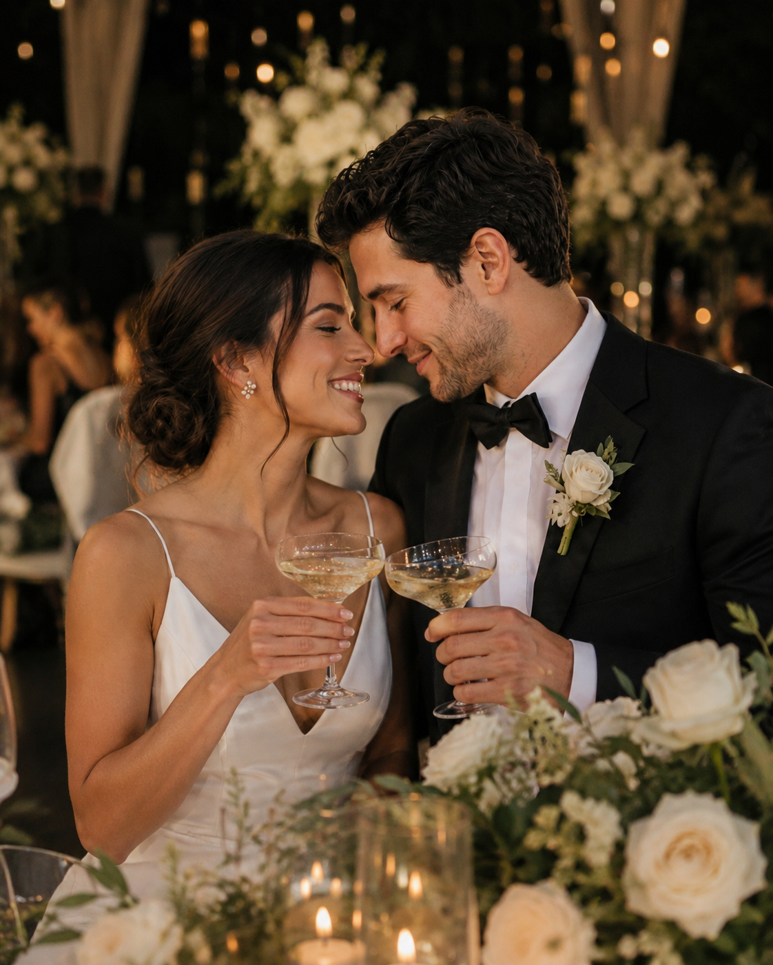 Couple toasting at reception