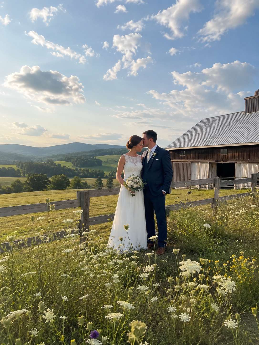 Couple embracing at golden hour